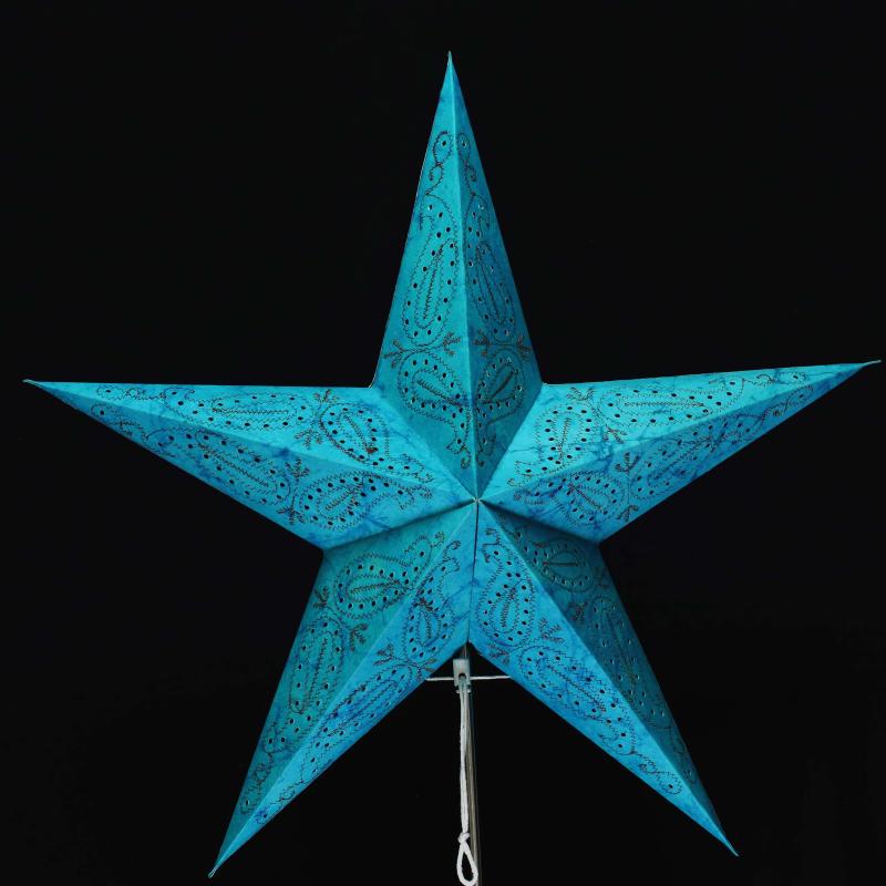 Ananti Batik Türkis  - Faltbarer Leuchtstern, Weihnachtsstern aus Papier mit 5 Zacken, 60 cm